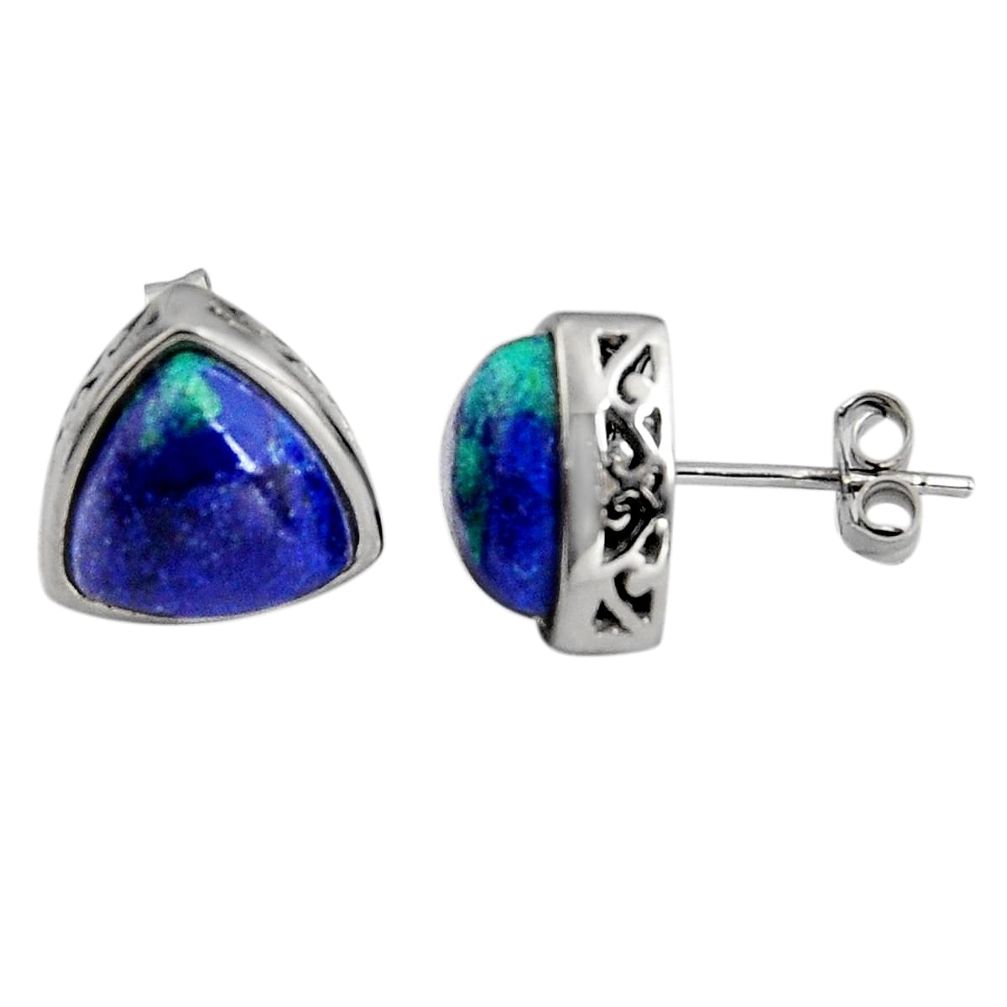 6.83cts natural green azurite malachite 925 sterling silver stud earrings r5493