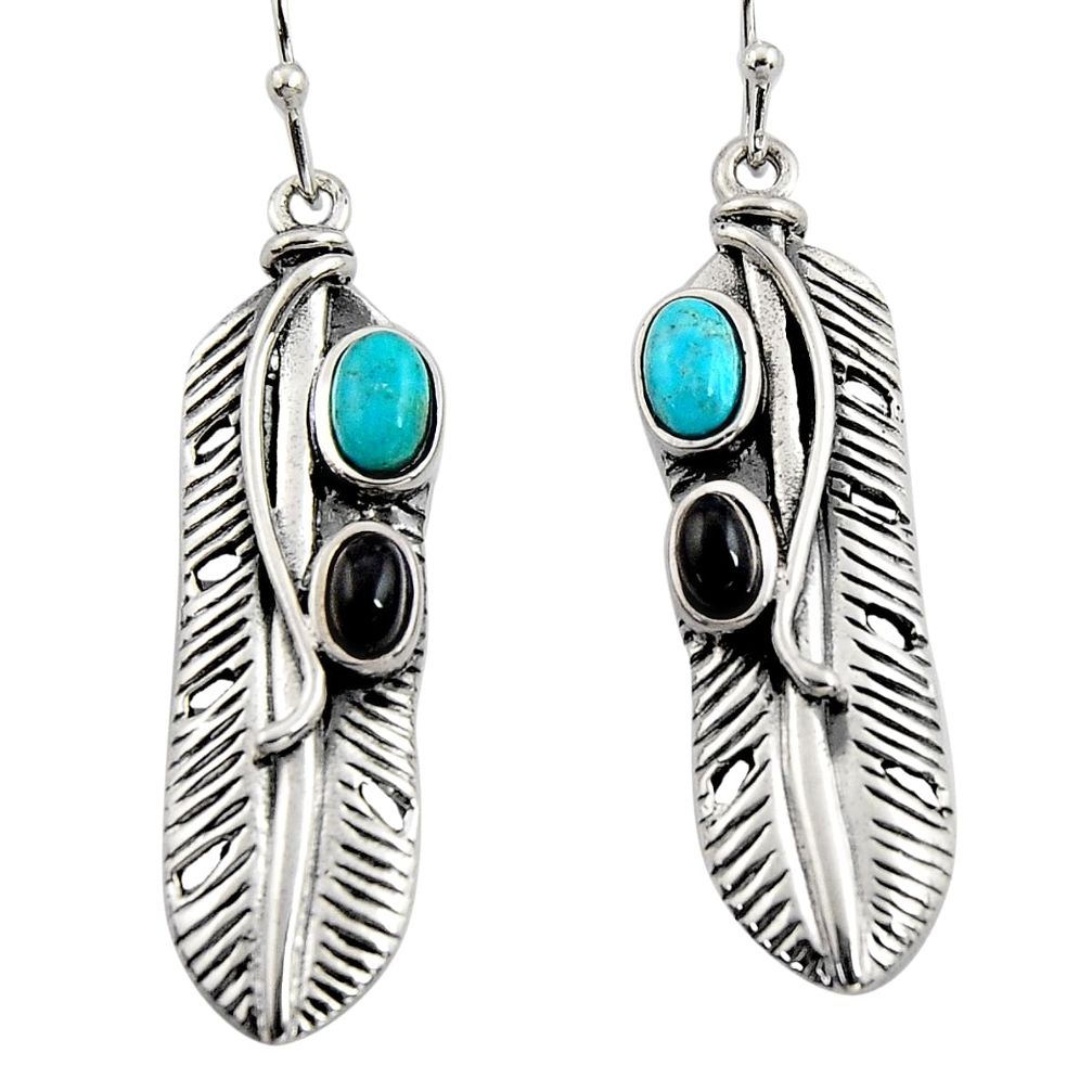 4.63cts natural blue kingman turquoise onyx 925 sterling silver earrings r5601