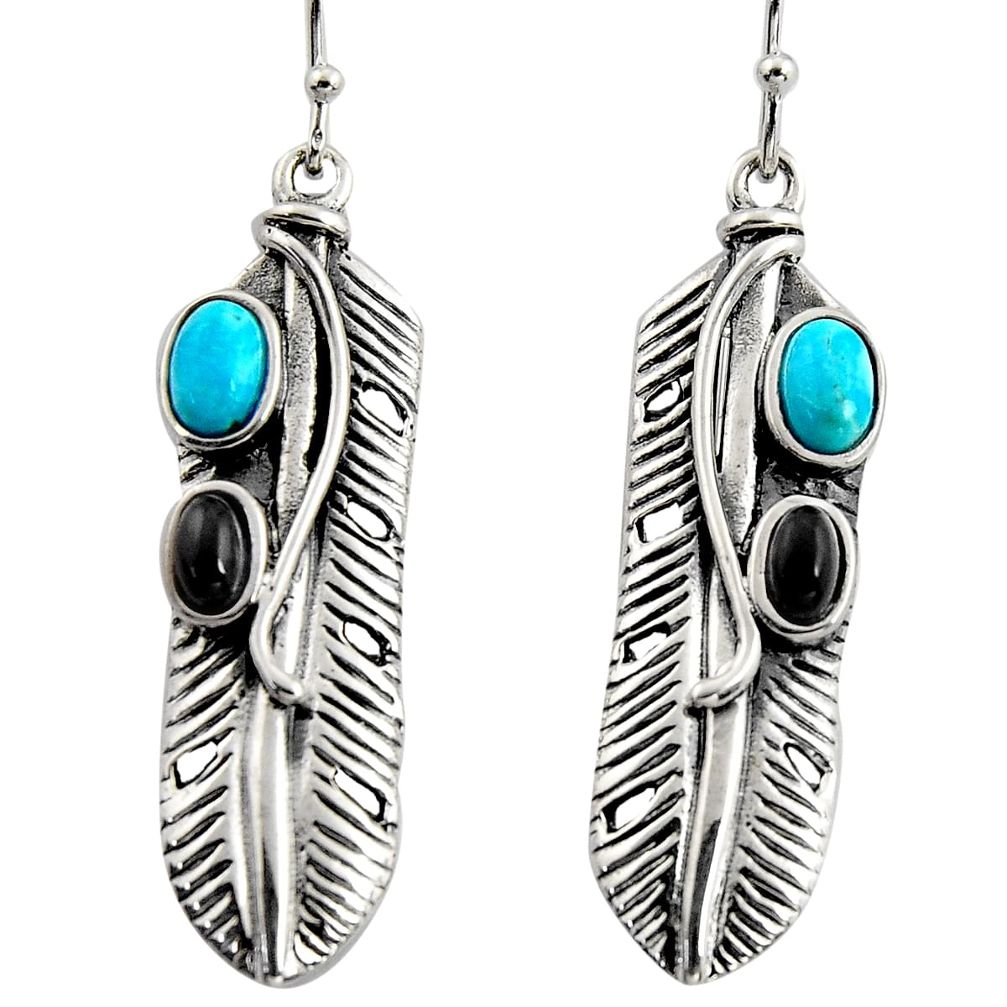 925 sterling silver 4.93cts natural blue kingman turquoise onyx earrings r5604