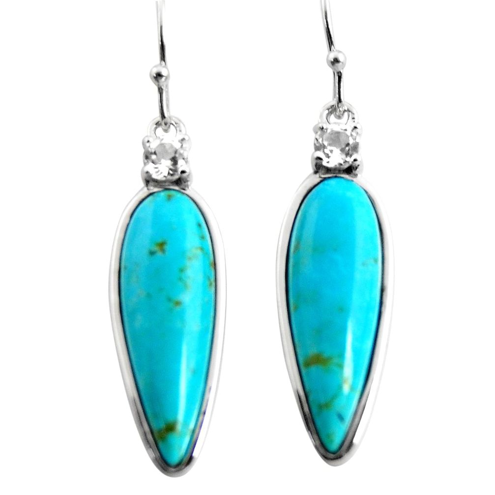 925 sterling silver 15.65cts blue arizona mohave turquoise topaz earrings r5664