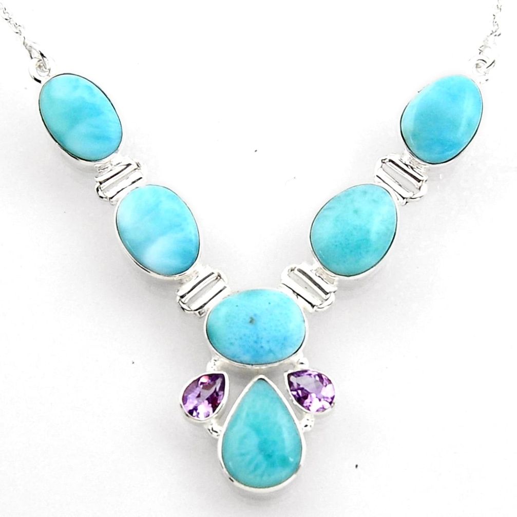 38.99cts natural blue larimar amethyst 925 sterling silver necklace r1798