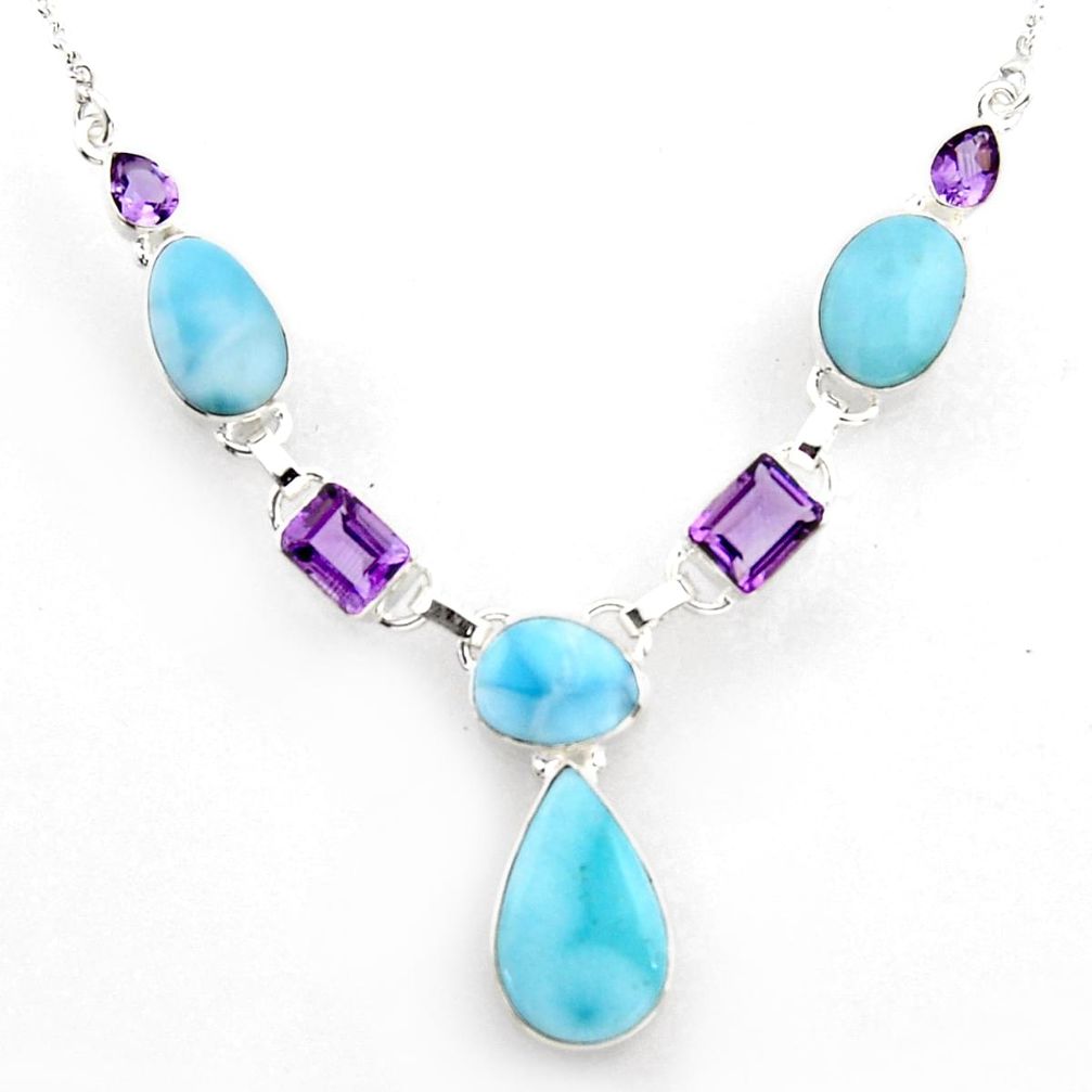 39.48cts natural blue larimar amethyst 925 sterling silver necklace r1805