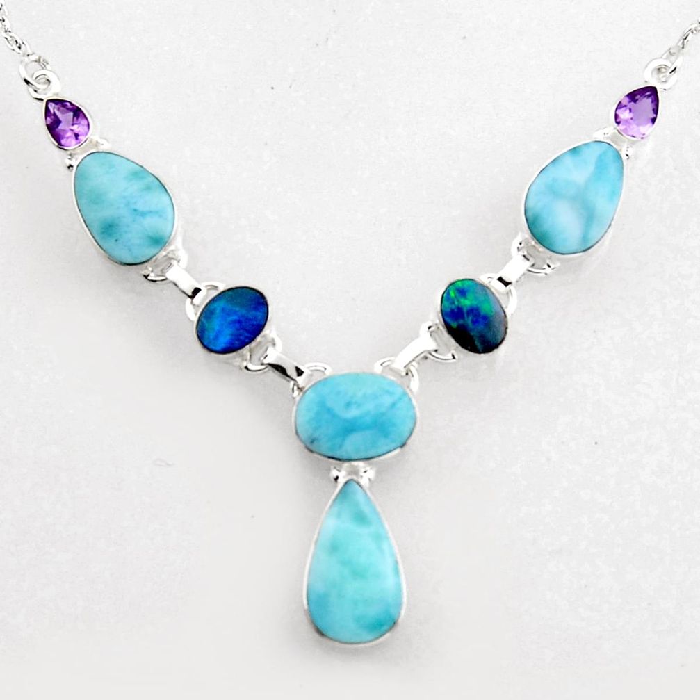 925 silver 36.96cts natural blue larimar doublet opal australian necklace r1811