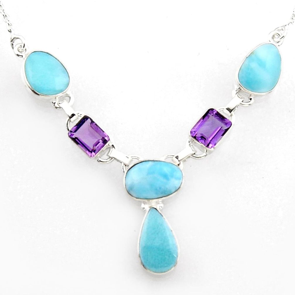 31.71cts natural blue larimar amethyst 925 sterling silver necklace r1815