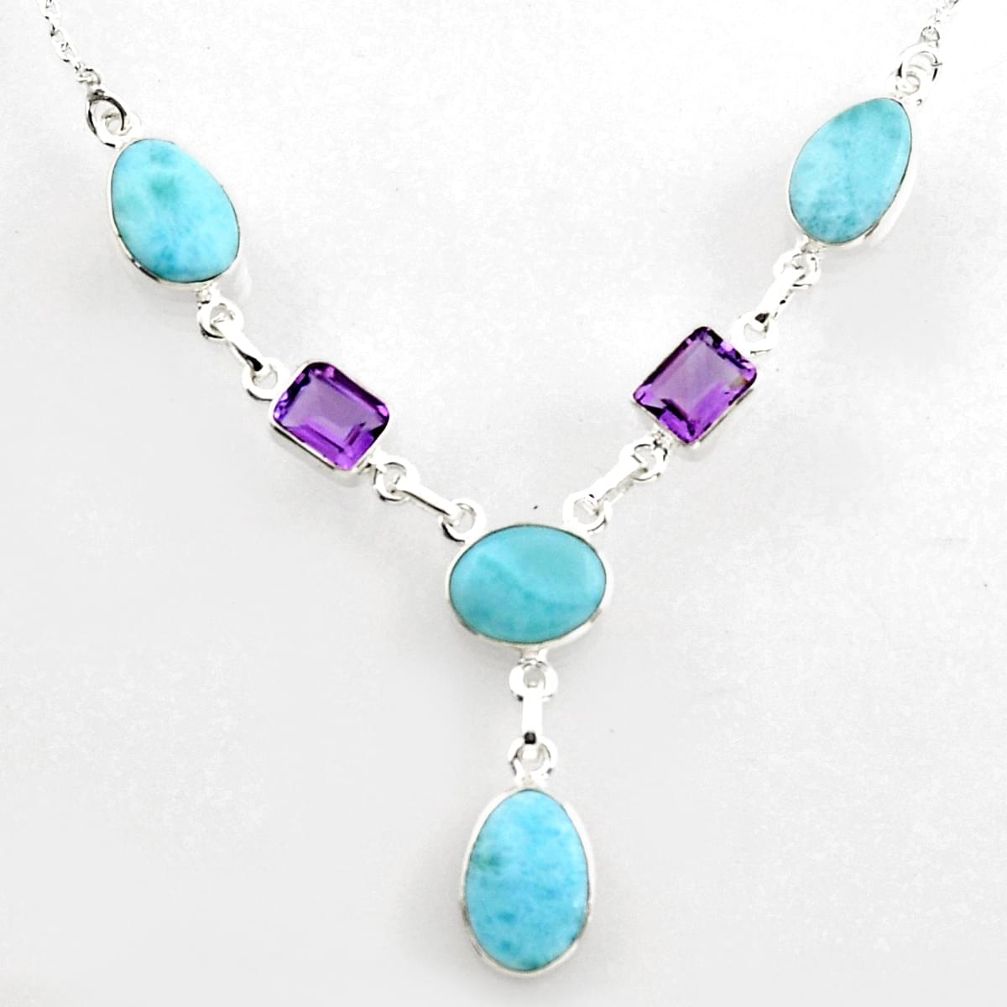 34.21cts natural blue larimar amethyst 925 sterling silver necklace r1816