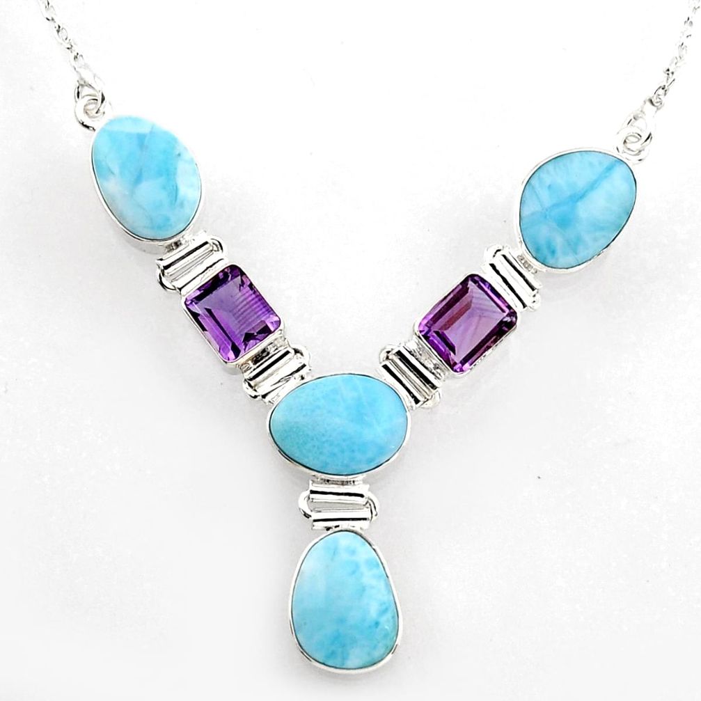 925 sterling silver 33.21cts natural blue larimar amethyst necklace r1818