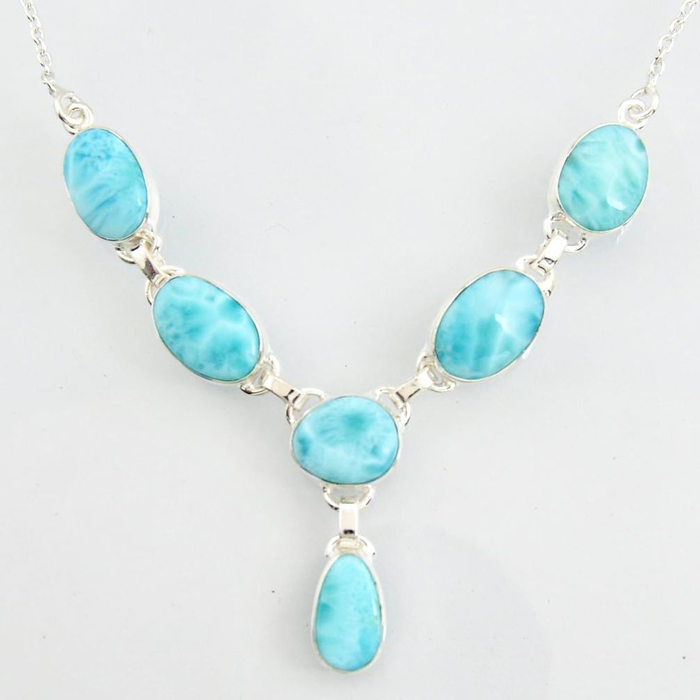 37.97cts natural blue larimar 925 sterling silver necklace jewelry r4700