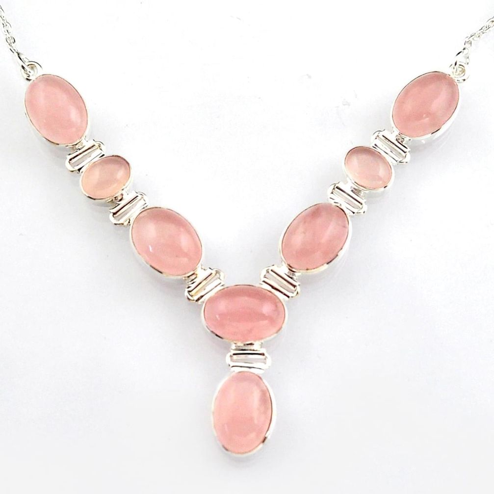 925 sterling silver 39.96cts natural pink rose quartz necklace jewelry r4966