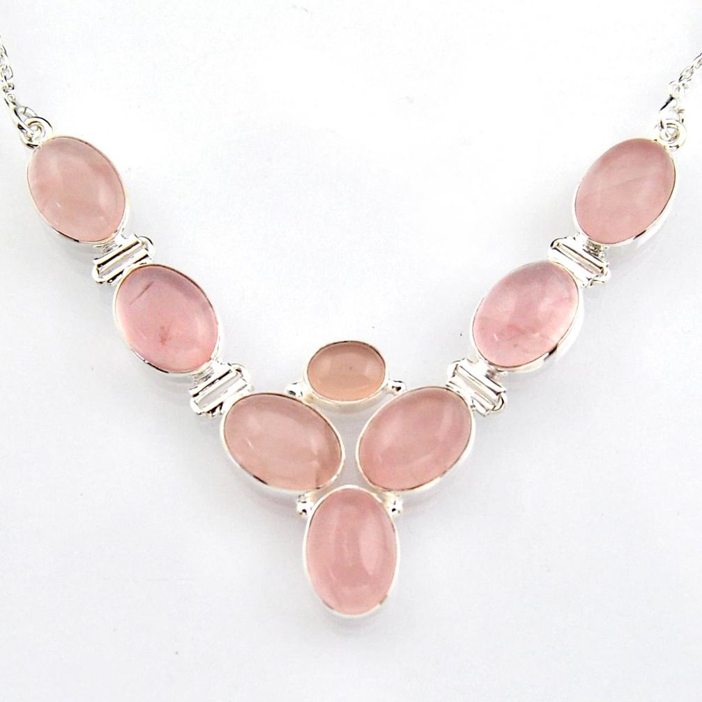 41.59cts natural pink rose quartz 925 sterling silver necklace jewelry r4967