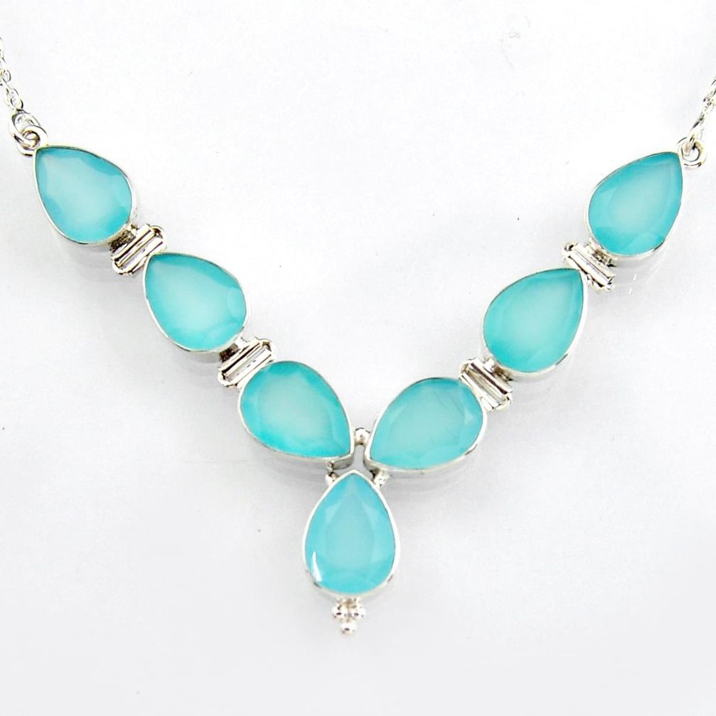 925 sterling silver 37.01cts natural aqua chalcedony pear necklace jewelry r4970