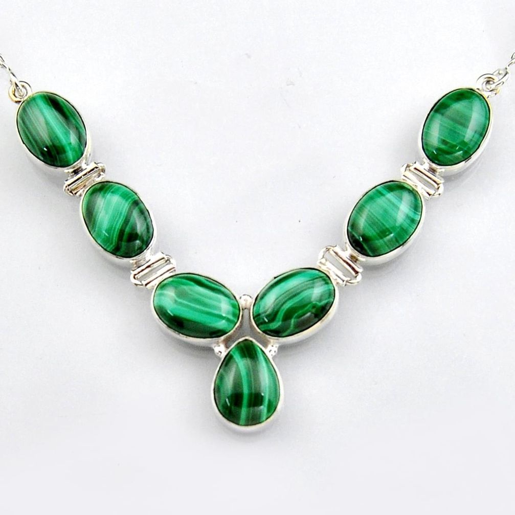 51.70cts natural green malachite (pilot's stone) 925 silver necklace r4971