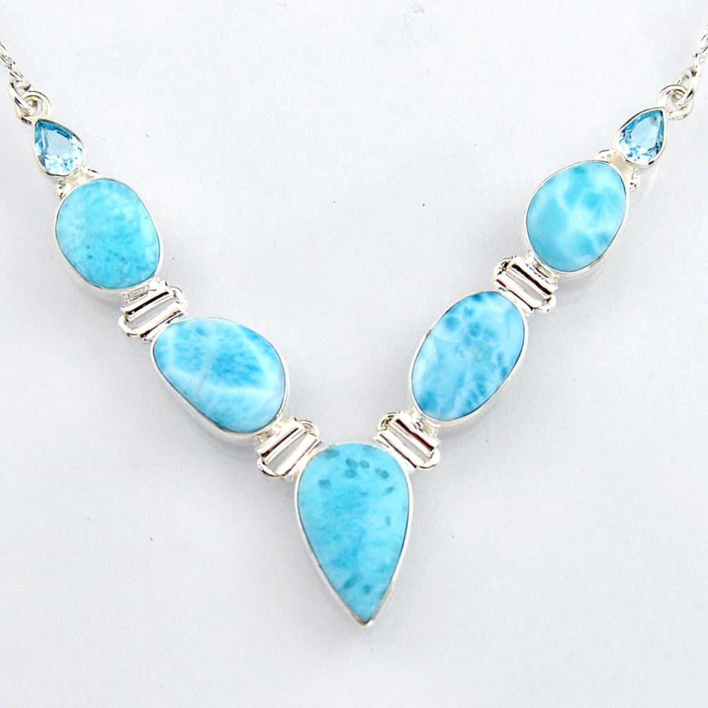 925 sterling silver 35.89cts natural blue larimar topaz necklace jewelry r4974