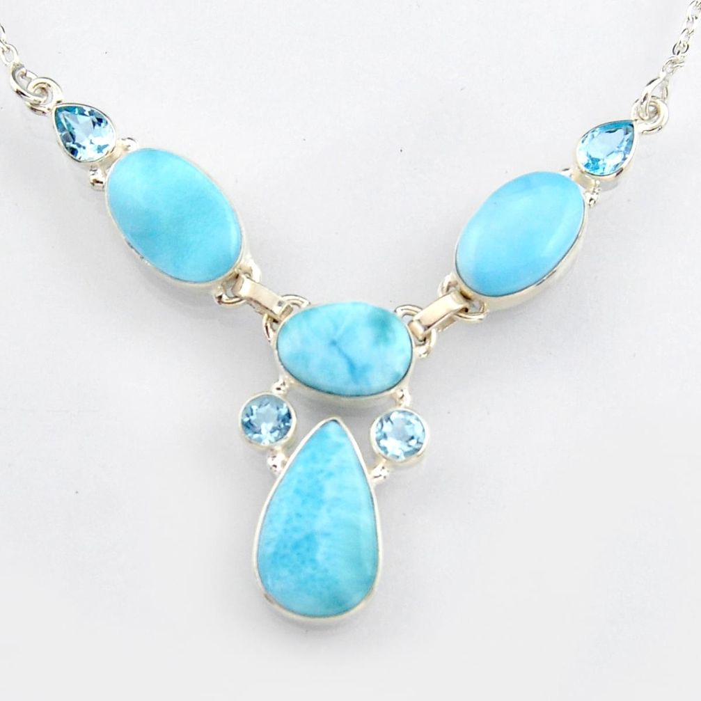 30.07cts natural blue larimar topaz 925 sterling silver necklace jewelry r4976