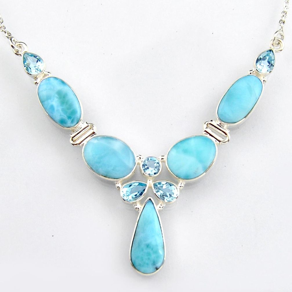 925 sterling silver 33.64cts natural blue larimar topaz necklace jewelry r4977