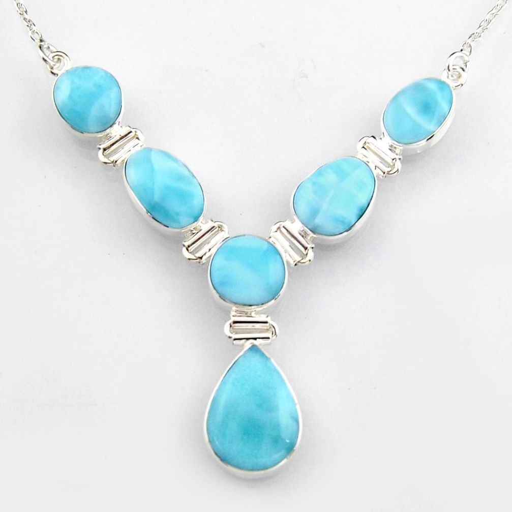36.59cts natural blue larimar pear 925 sterling silver necklace jewelry r4978