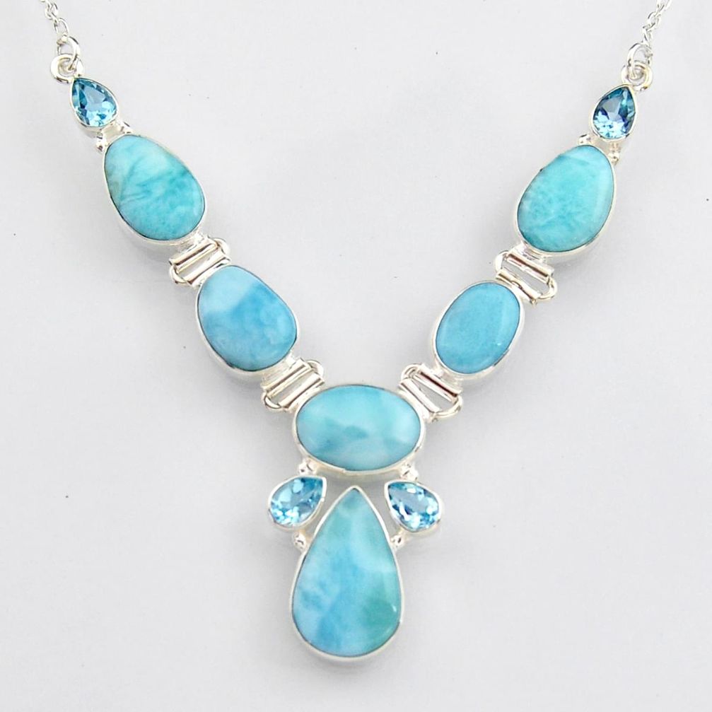 925 sterling silver 52.54cts natural blue larimar topaz necklace jewelry r4980