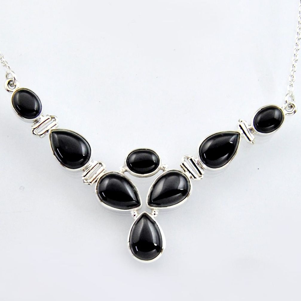 925 sterling silver 34.21cts natural black onyx pear necklace jewelry r4983