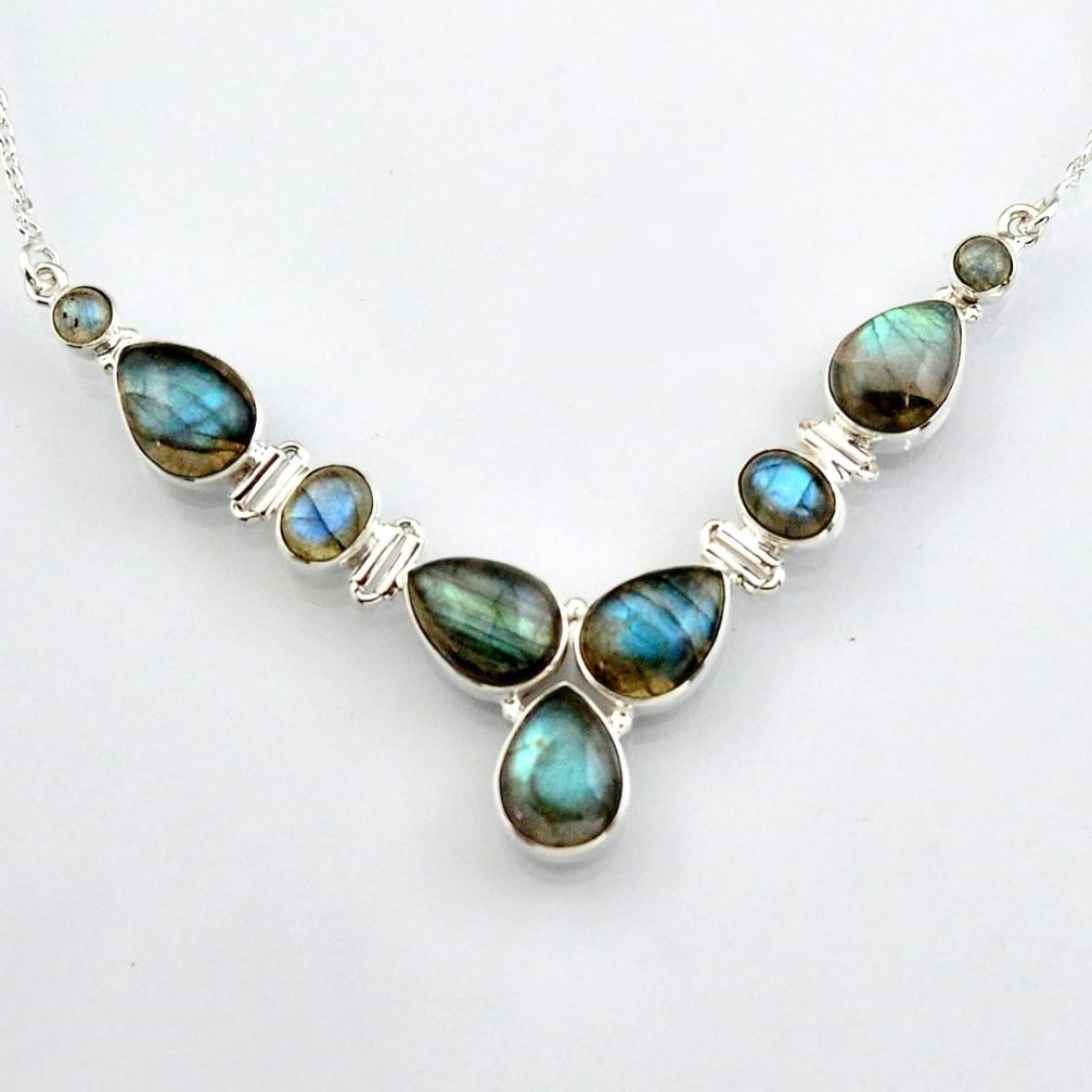 33.64cts natural blue labradorite 925 sterling silver necklace jewelry r4992