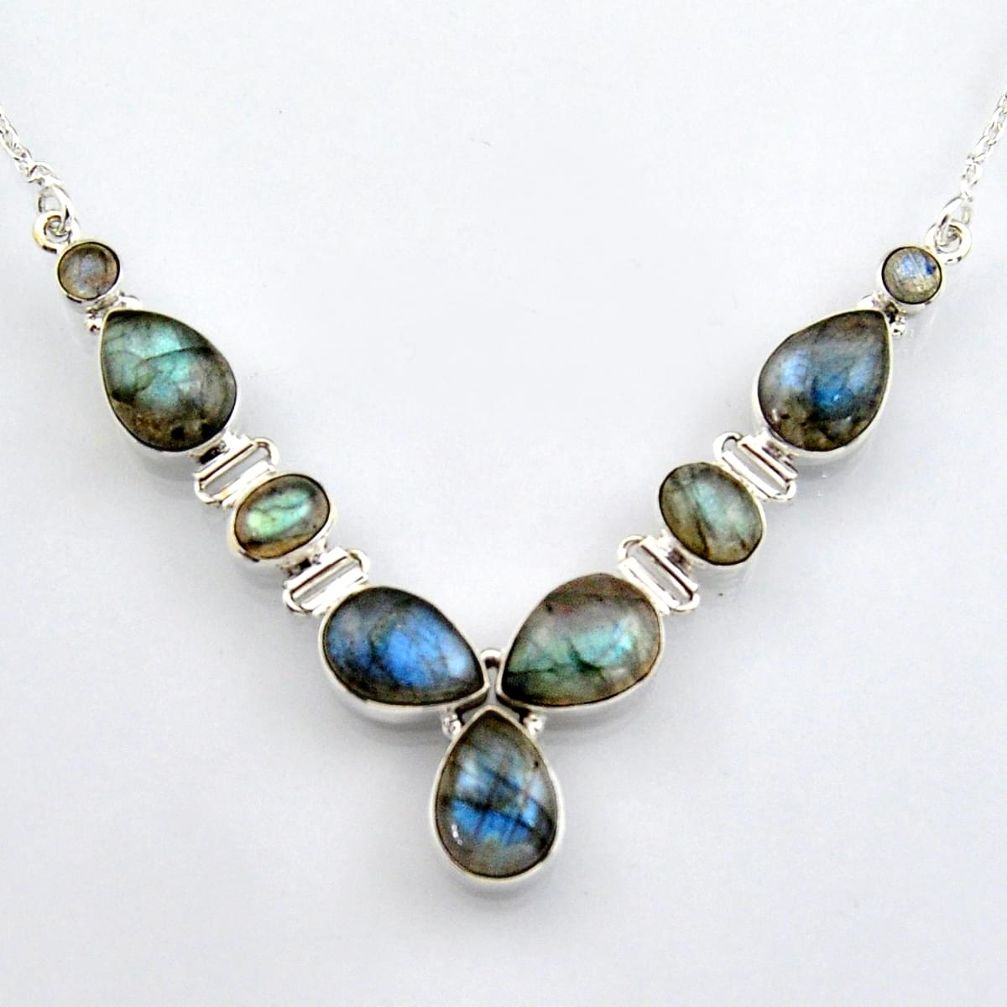 925 sterling silver 31.40cts natural blue labradorite necklace jewelry r4993