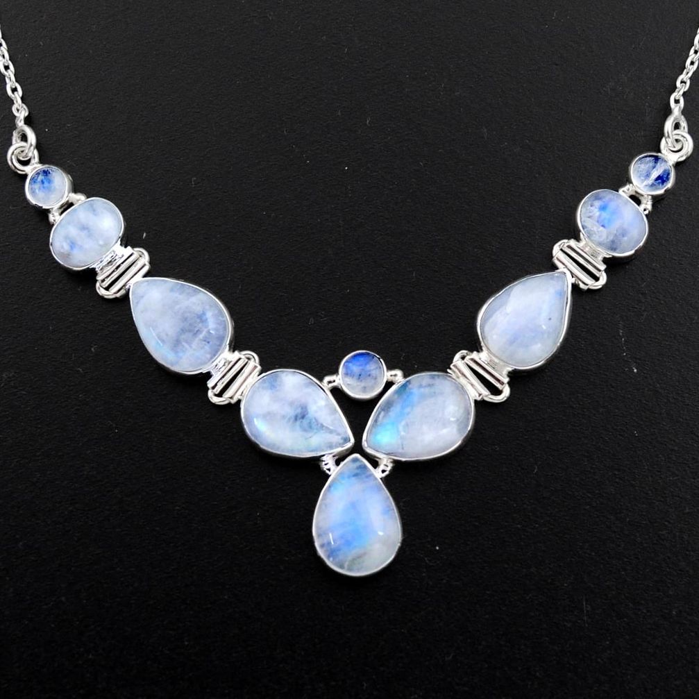 38.72cts natural rainbow moonstone 925 sterling silver necklace jewelry r4999