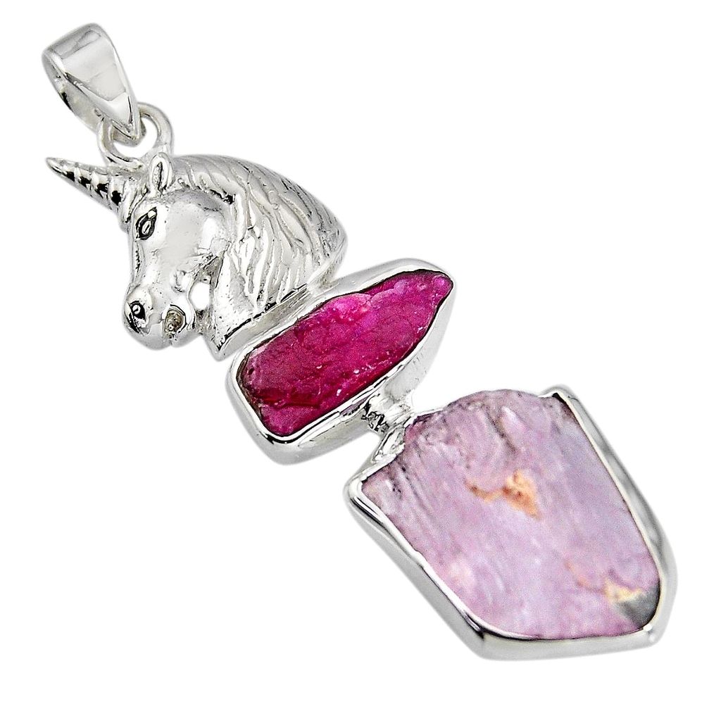 925 silver 14.61cts natural pink kunzite rough ruby rough horse pendant r1674