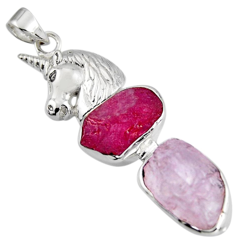 14.61cts natural pink kunzite rough ruby rough 925 silver horse pendant r1676