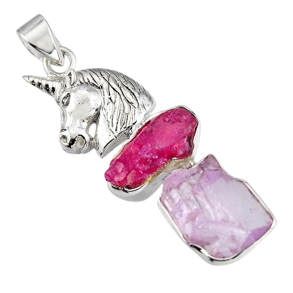 925 silver 13.71cts natural pink kunzite rough ruby rough horse pendant r1680