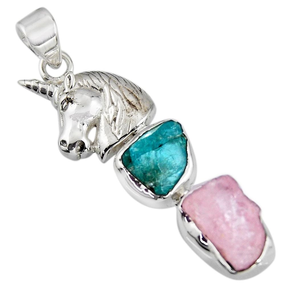 9.42cts natural pink morganite rough apatite rough silver horse pendant r1703