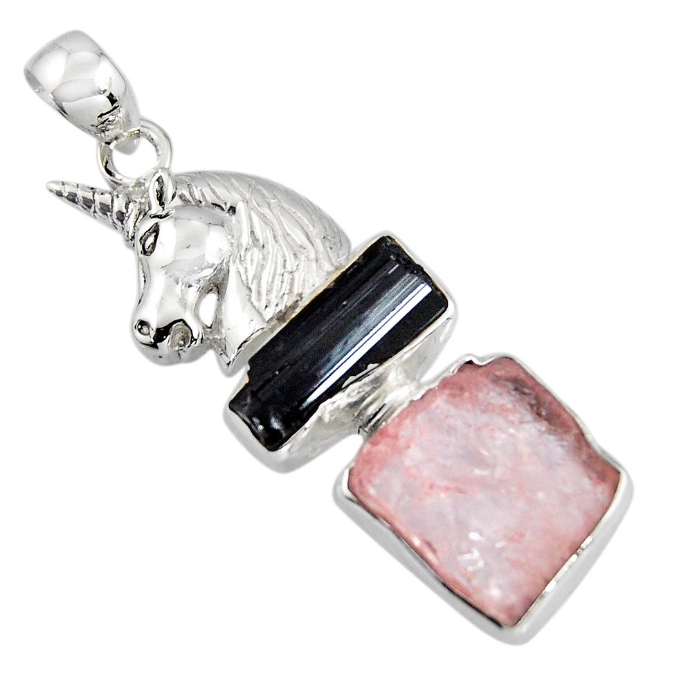 925 silver 10.37cts natural pink morganite rough horse pendant jewelry r1715