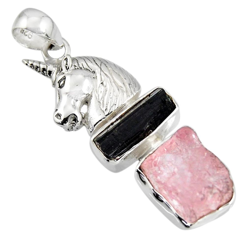 11.03cts natural pink morganite rough 925 sterling silver horse pendant r1719