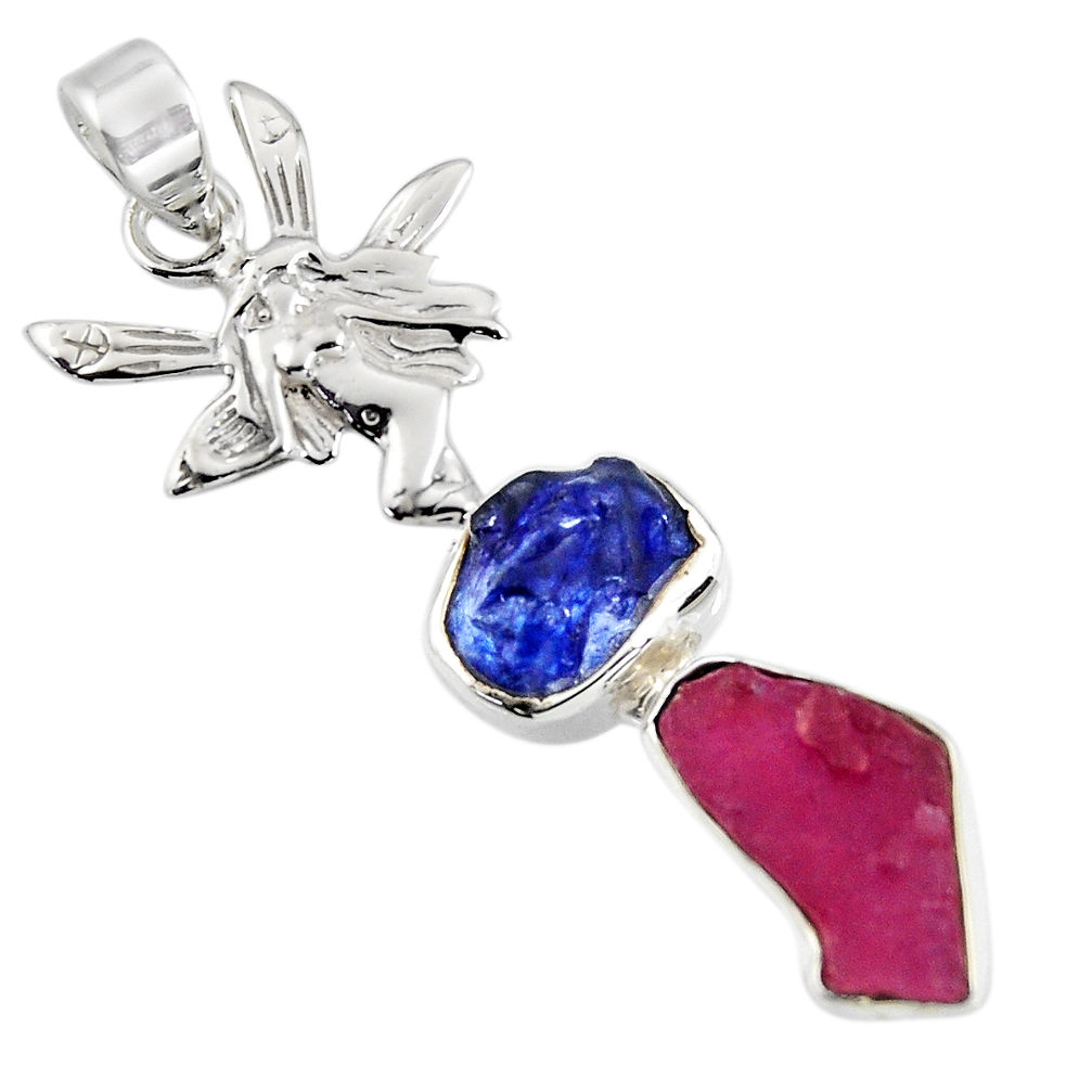 10.29cts natural pink ruby rough 925 silver angel wings fairy pendant r1723