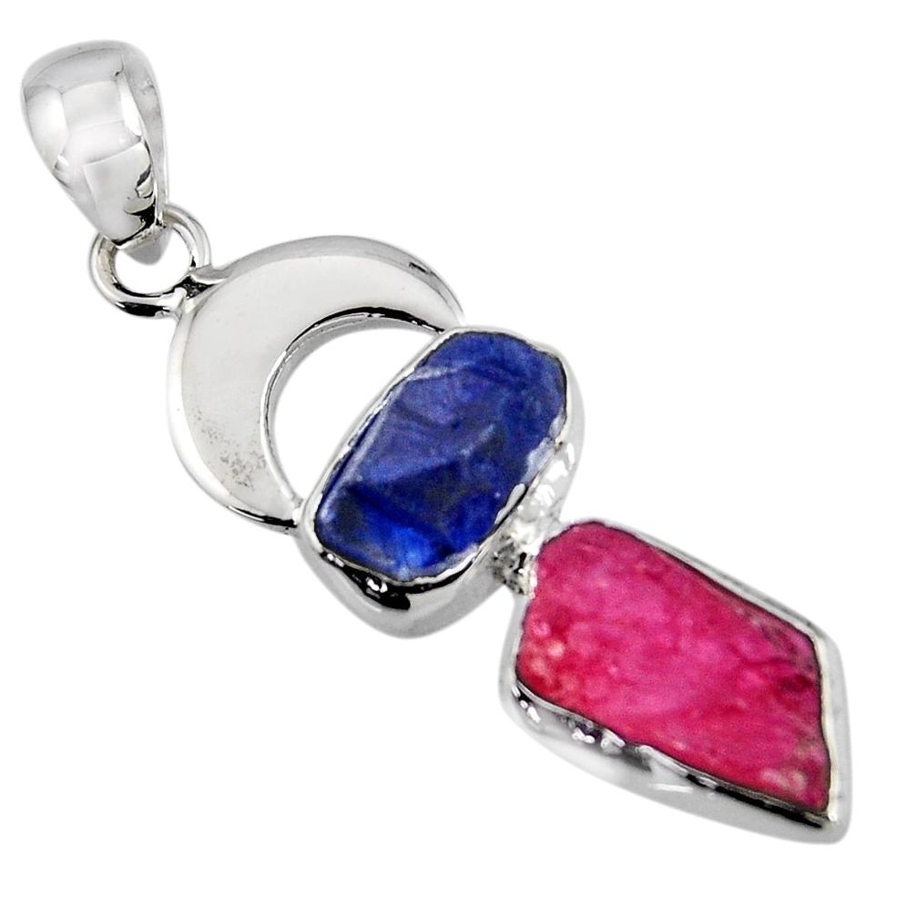 925 silver 11.23cts natural pink ruby rough blue sapphire rough pendant r1727