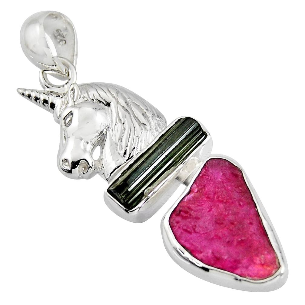 11.66cts natural pink ruby rough tourmaline rough 925 silver horse pendant r1751