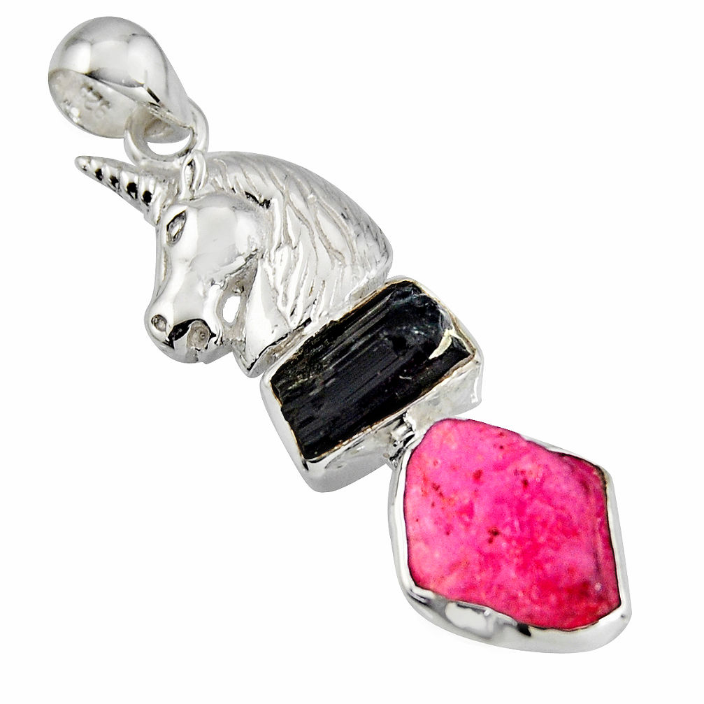 925 silver 11.02cts natural pink ruby rough tourmaline rough horse pendant r1752