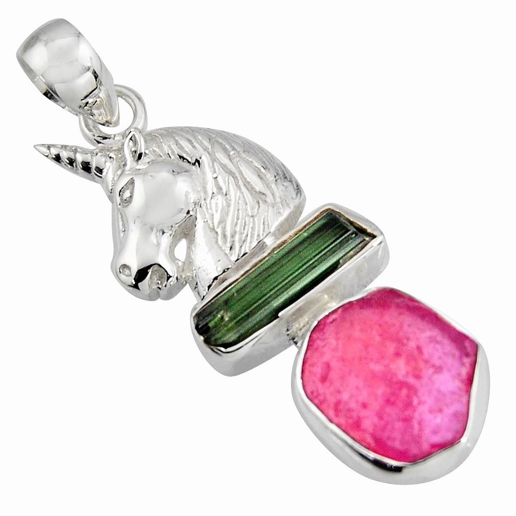 10.37cts natural pink ruby rough tourmaline rough 925 silver horse pendant r1755