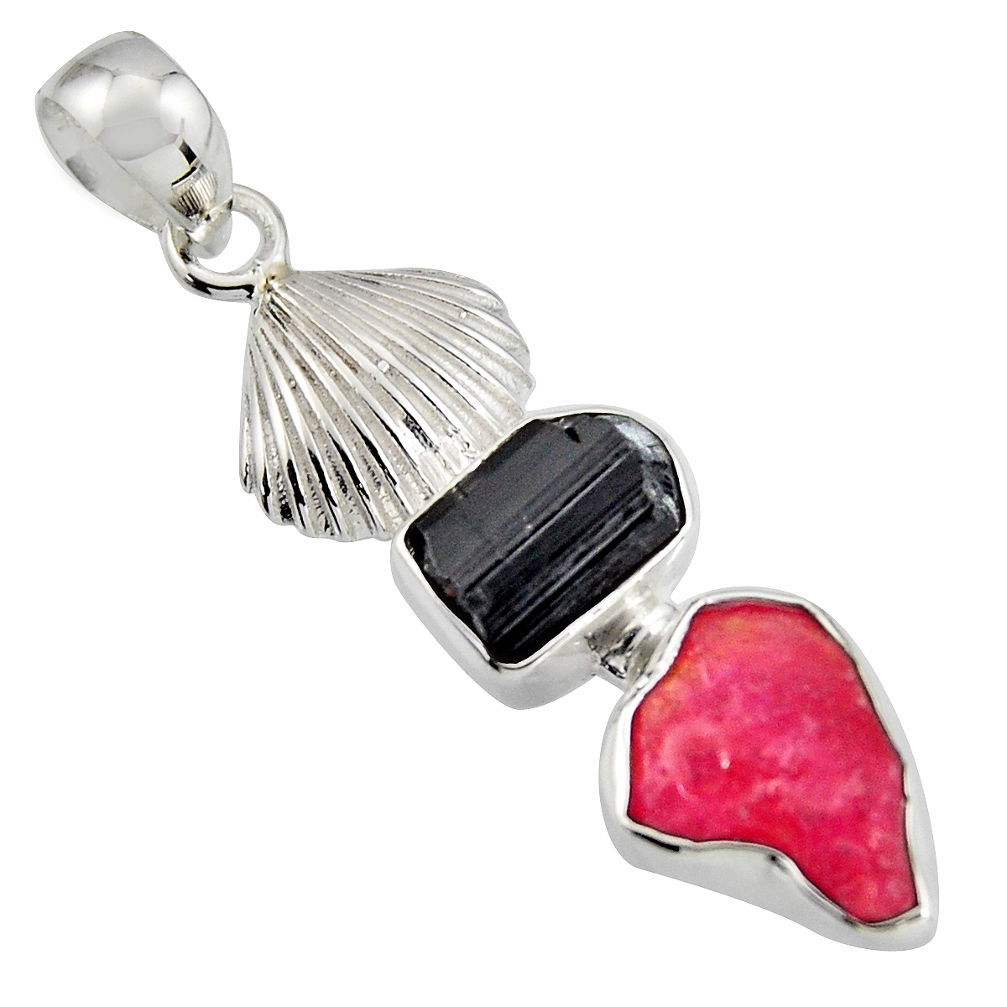 8.94cts natural pink ruby rough tourmaline rough 925 silver pendant r1756