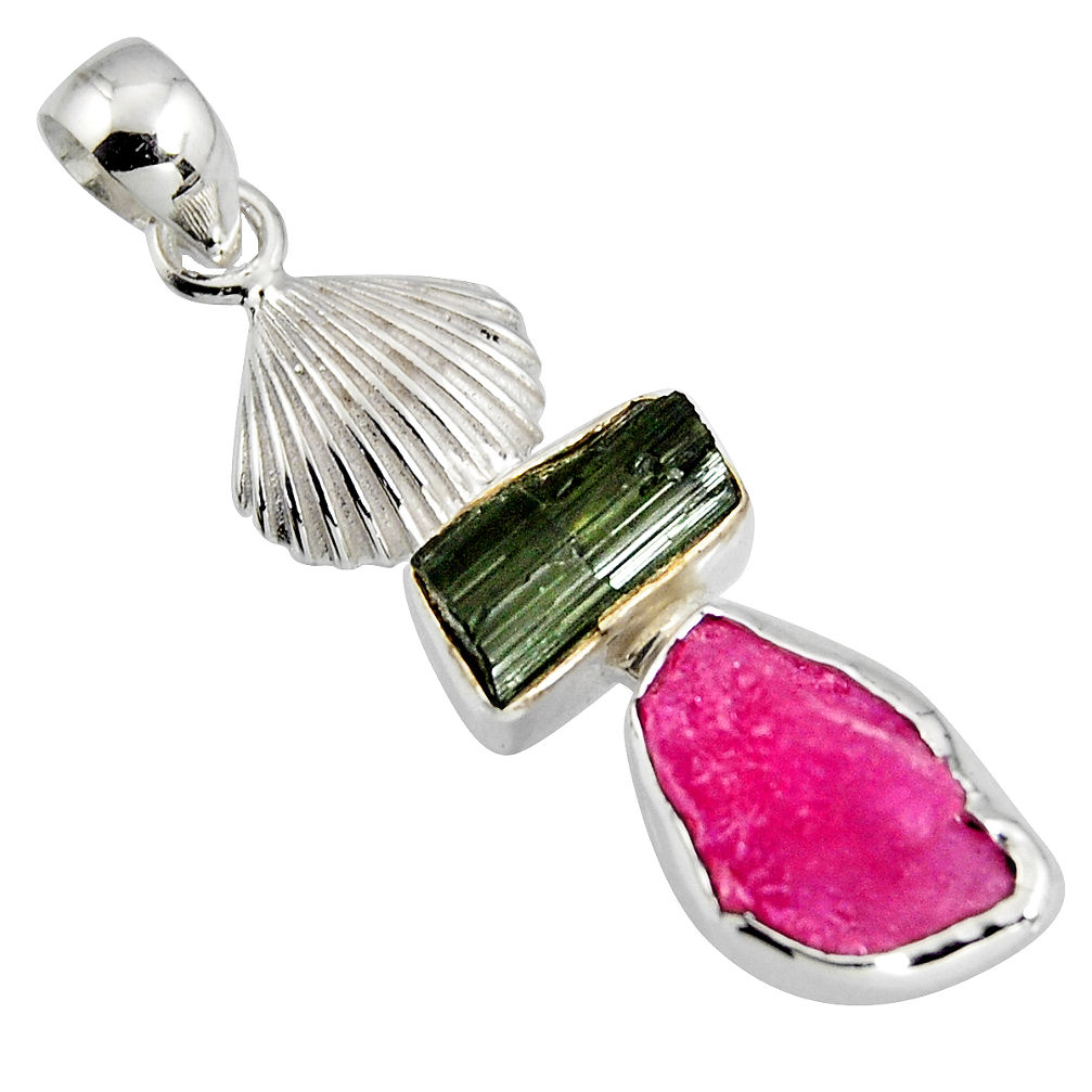 925 silver 9.67cts natural pink ruby rough tourmaline rough pendant r1757