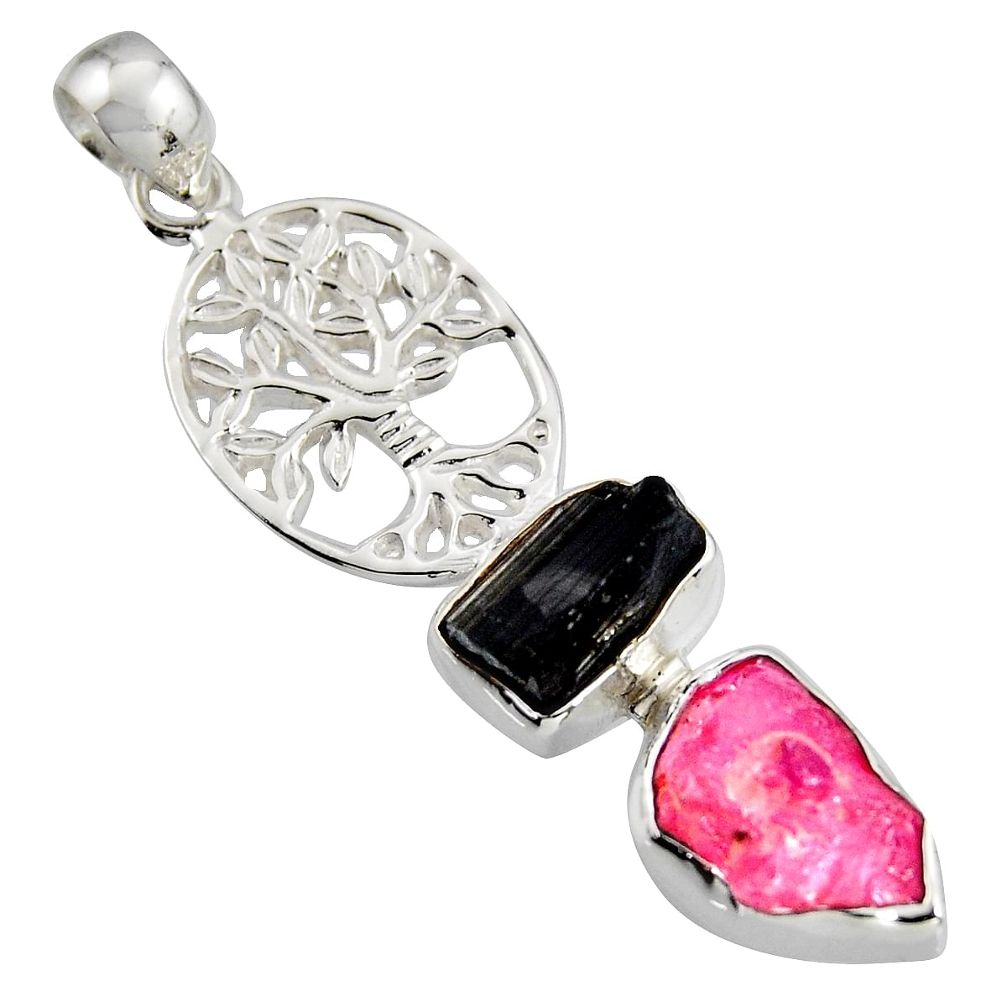 11.02cts natural pink ruby rough 925 silver tree of life pendant jewelry r1758