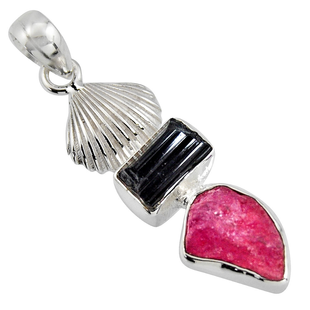 9.61cts natural pink ruby rough tourmaline rough 925 silver pendant r1759