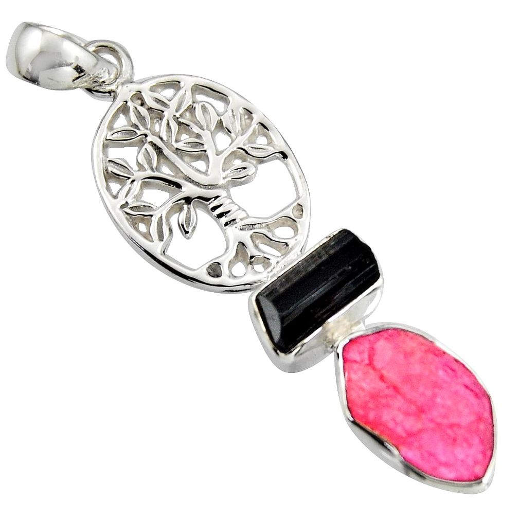 925 silver 9.67cts natural pink ruby rough tree of life pendant jewelry r1760