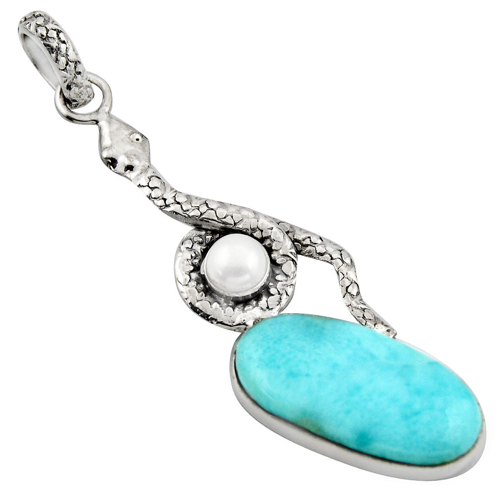 12.62cts natural blue larimar pearl 925 sterling silver snake pendant r1905