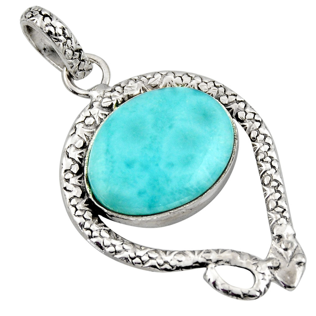 13.79cts natural blue larimar 925 sterling silver snake pendant jewelry r1906