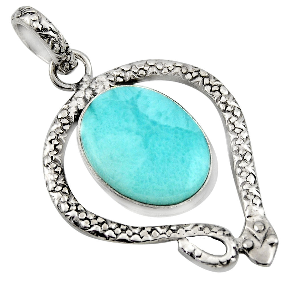 925 sterling silver 12.64cts natural blue larimar snake pendant jewelry r1910