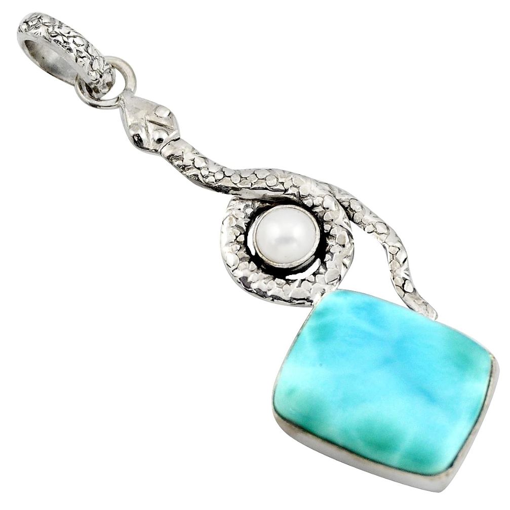 14.99cts natural blue larimar pearl 925 sterling silver snake pendant r1913