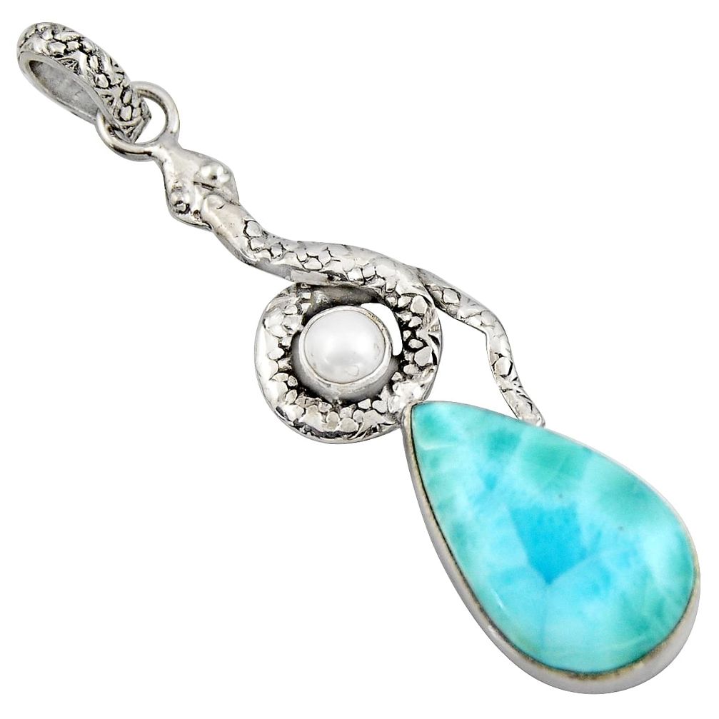 15.76cts natural blue larimar pearl 925 sterling silver snake pendant r1917