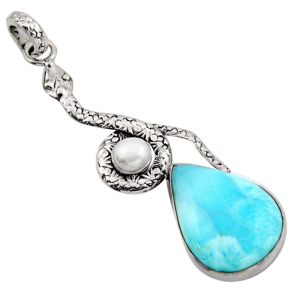 16.46cts natural blue larimar pearl 925 sterling silver snake pendant r1919