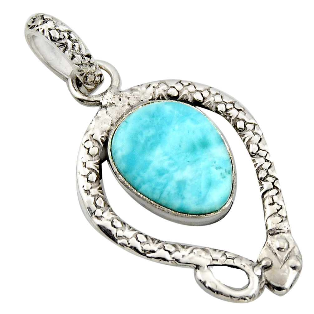 6.26cts natural blue larimar 925 sterling silver snake pendant jewelry r1920