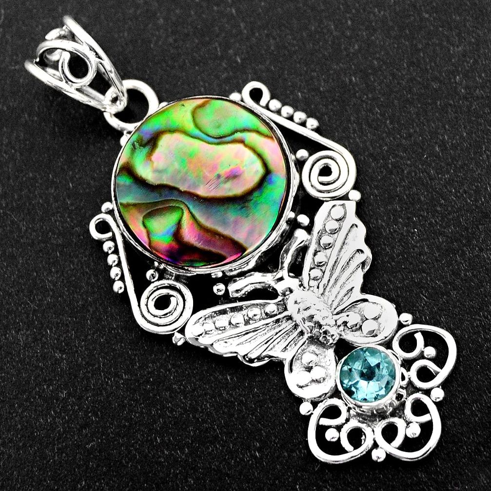 925 silver 10.60cts natural green abalone paua seashell butterfly pendant r1931