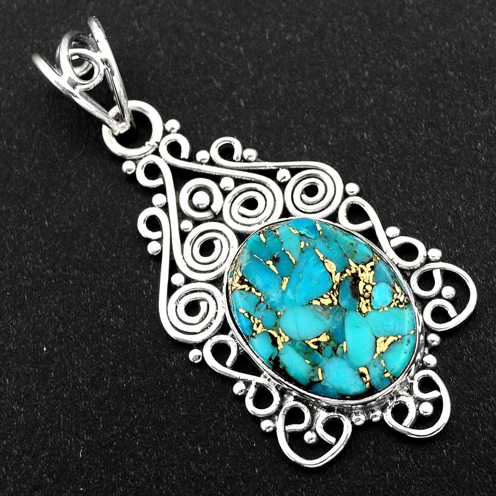 8.80cts blue copper turquoise 925 sterling silver pendant jewelry r1935