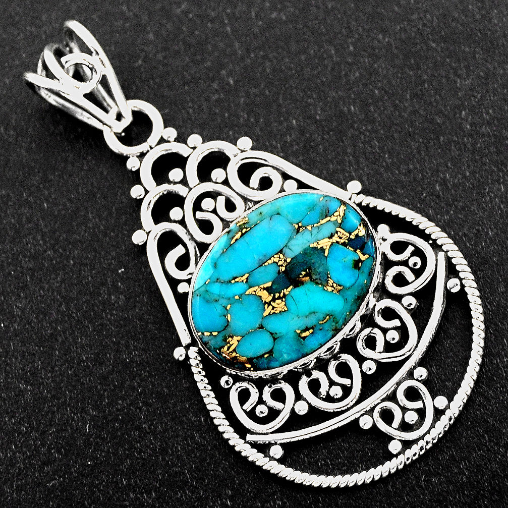 8.80cts blue copper turquoise 925 sterling silver pendant jewelry r1939